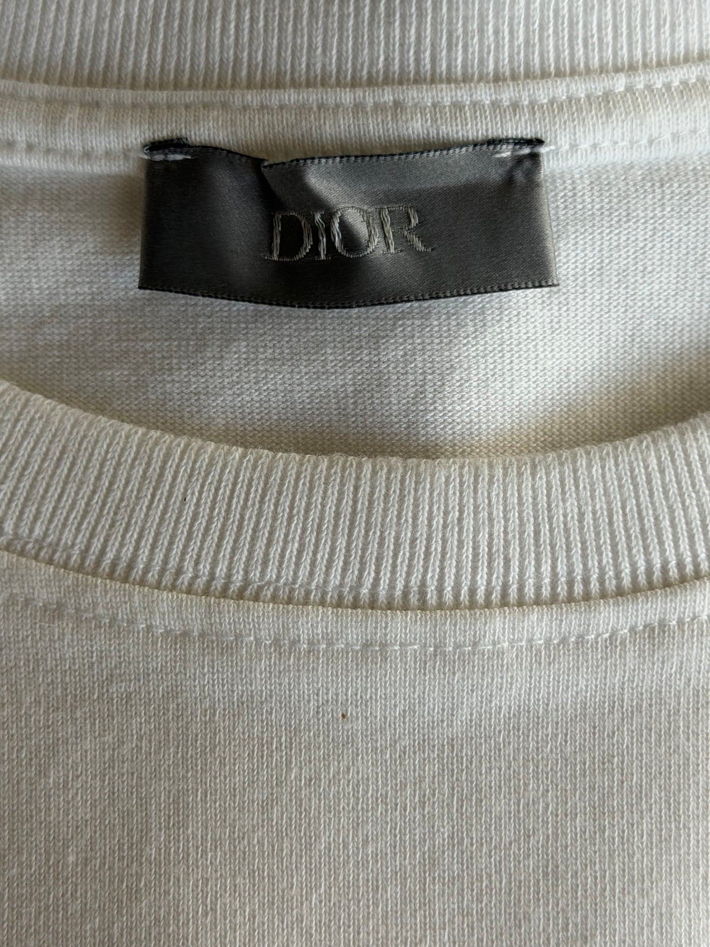 Dior White & Yellow CD Icon Embroidered T-Shirt