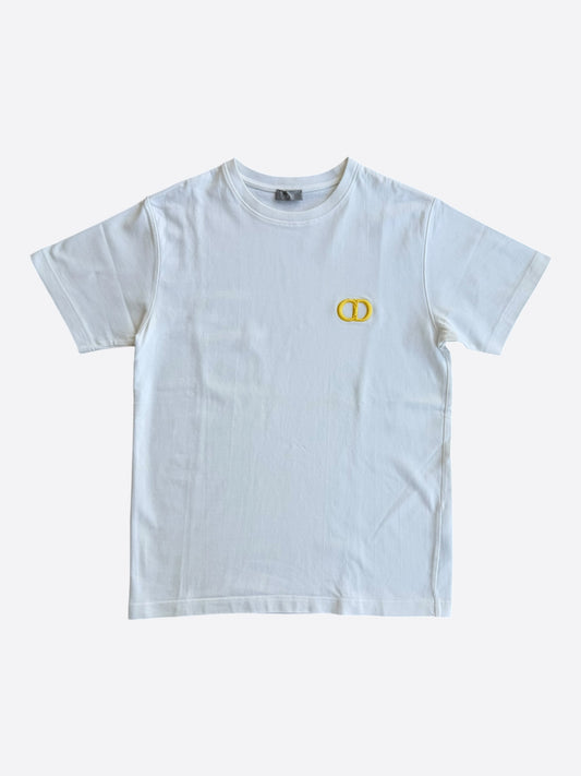 Dior White & Yellow CD Icon Embroidered T-Shirt