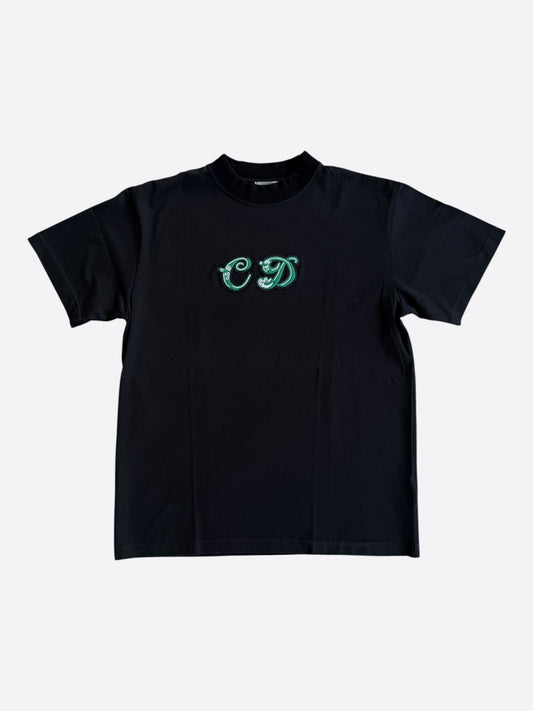 Dior Kenny Scharf Black & Green Embroidered Logo T-Shirt