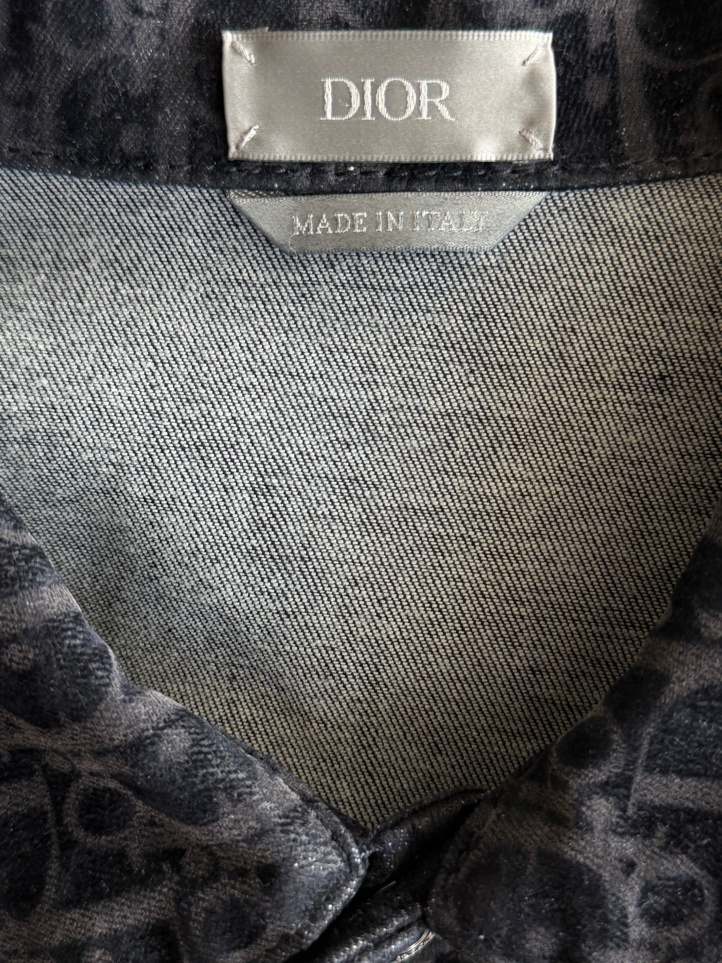 Dior Dark Blue Oblique Velour Button Up Shirt