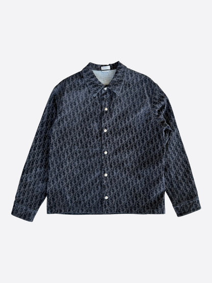 Dior Dark Blue Oblique Velour Button Up Shirt