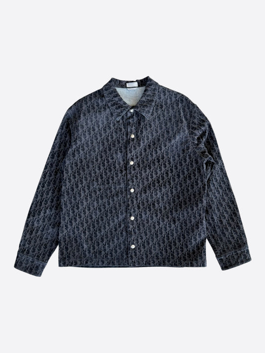 Dior Dark Blue Oblique Velour Button Up Shirt