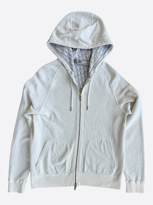 Dior White Oblique Zip Up Hoodie