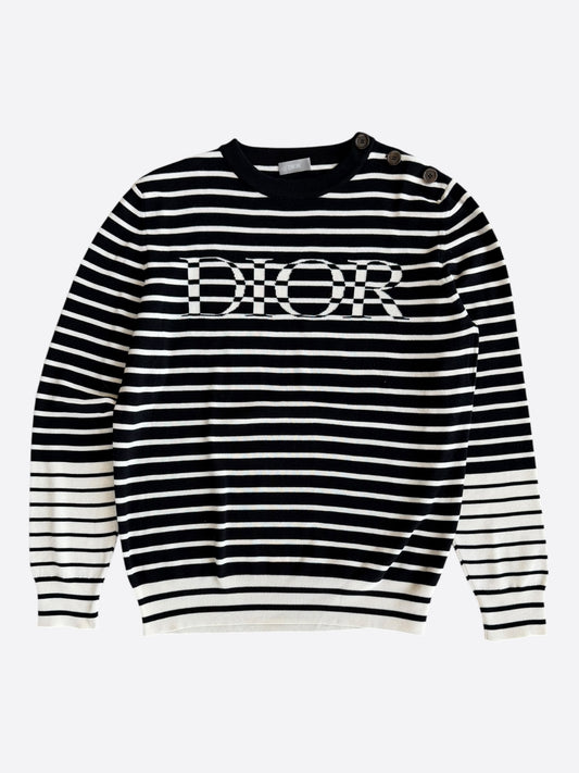 Dior Black & White Striped Logo Longsleeve T-Shirt