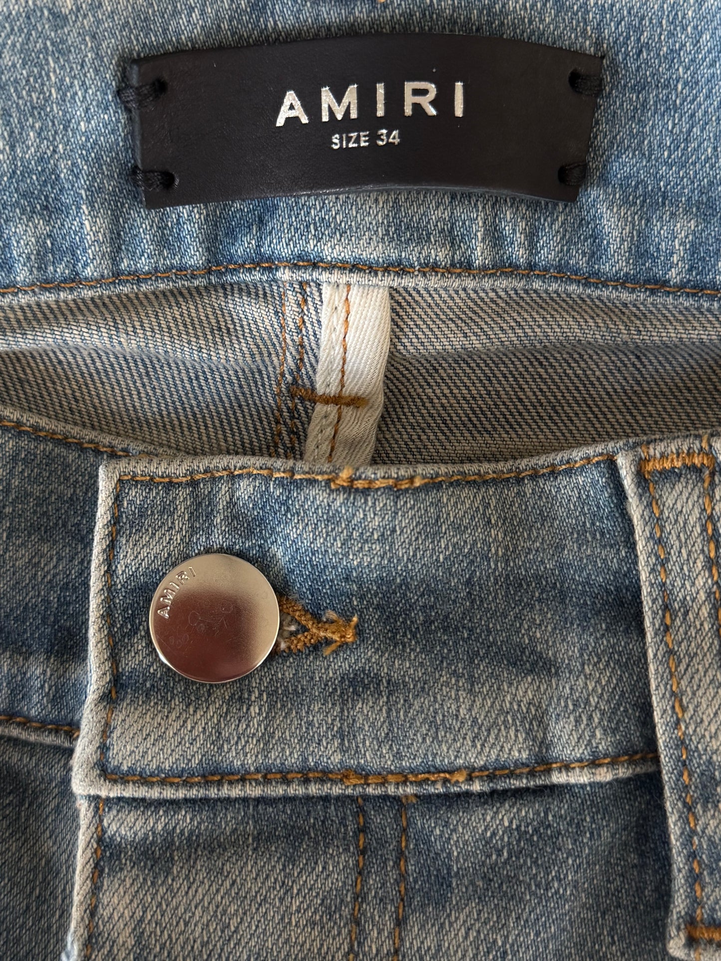 Amiri Clay Indigo & Tiger Patch Thrasher Jeans