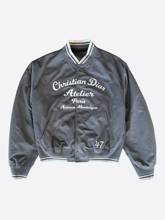Dior Grey & White Atelier Embroidered Bomber Jacket