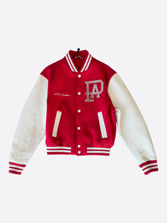 Louis Vuitton Red & White Crystal Logo Varsity Jacket