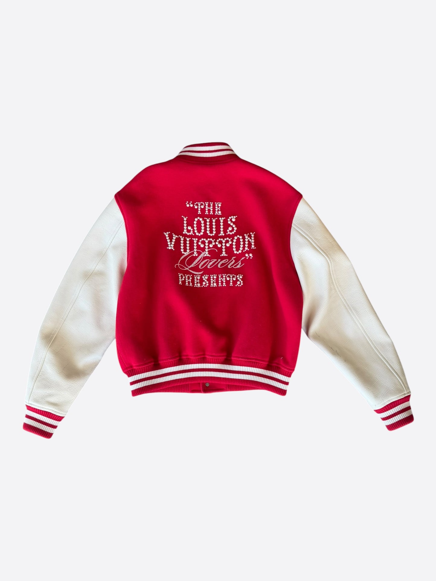 Louis Vuitton Red & White Crystal Logo Varsity Jacket