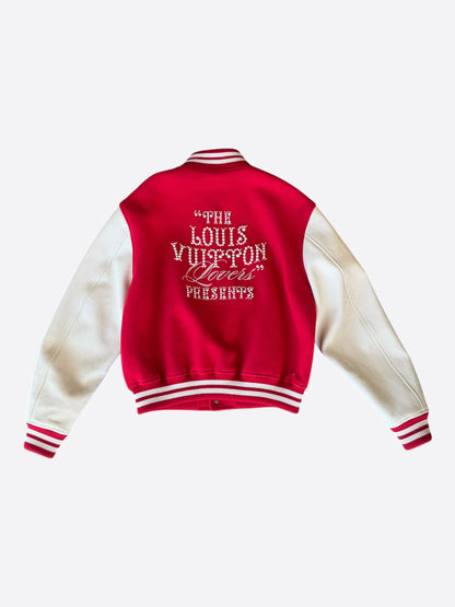 Louis Vuitton Red & White Crystal Logo Varsity Jacket