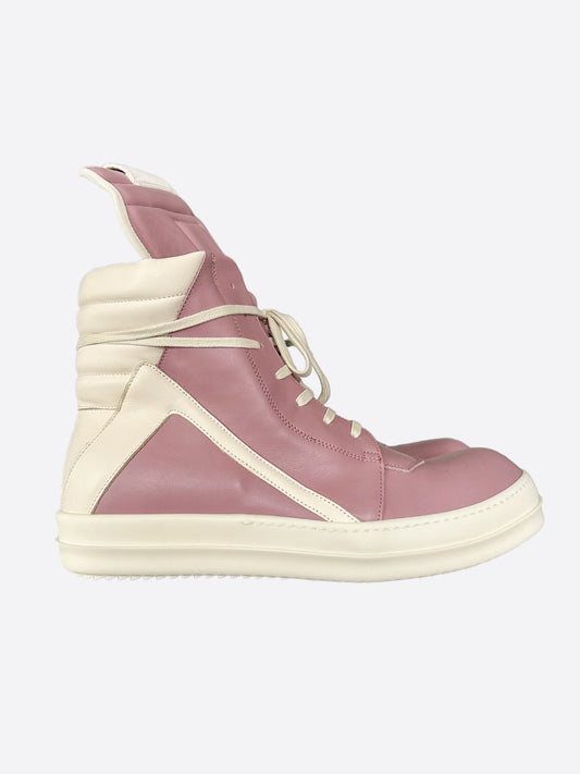 Rick Owens Pink & White Geobasket Sneakers