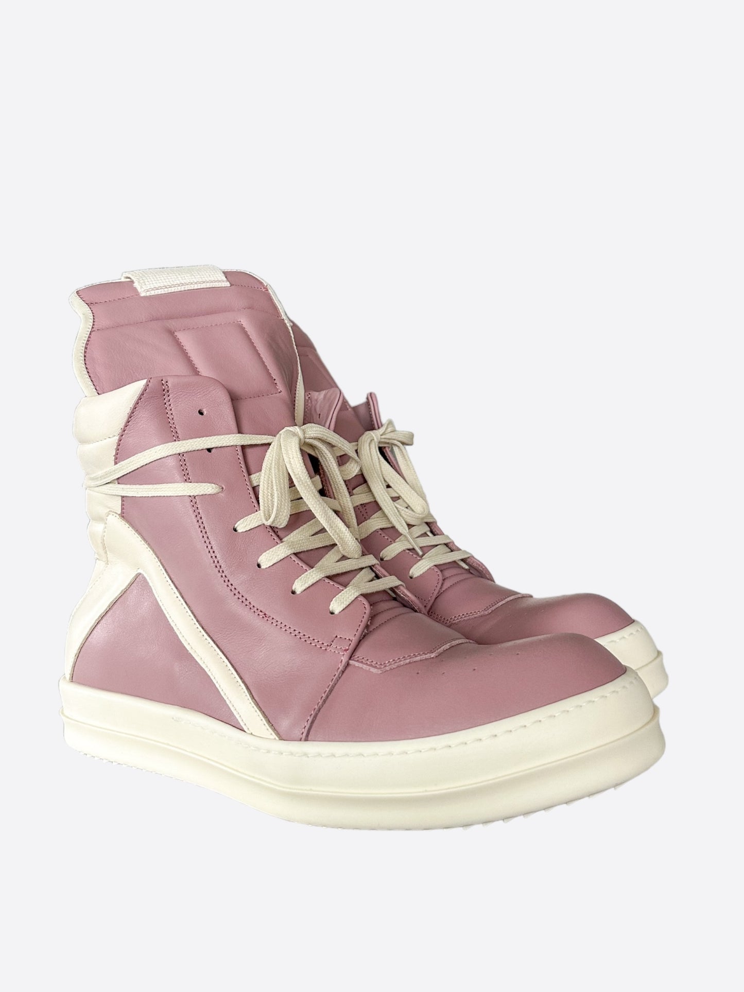 Rick Owens Pink & White Geobasket Sneakers