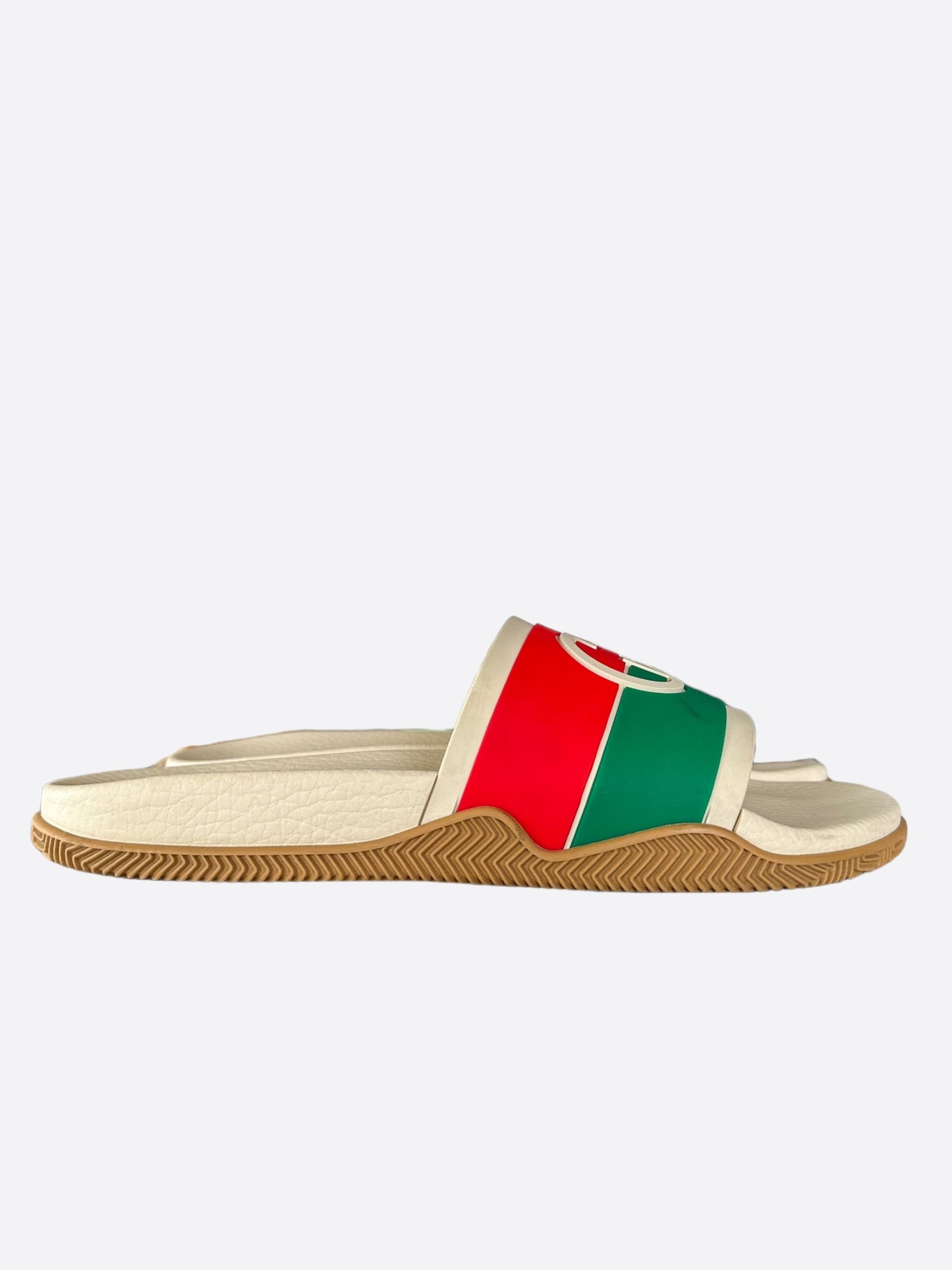 Gucci Cream Interlocking GG Logo Rubber Slides