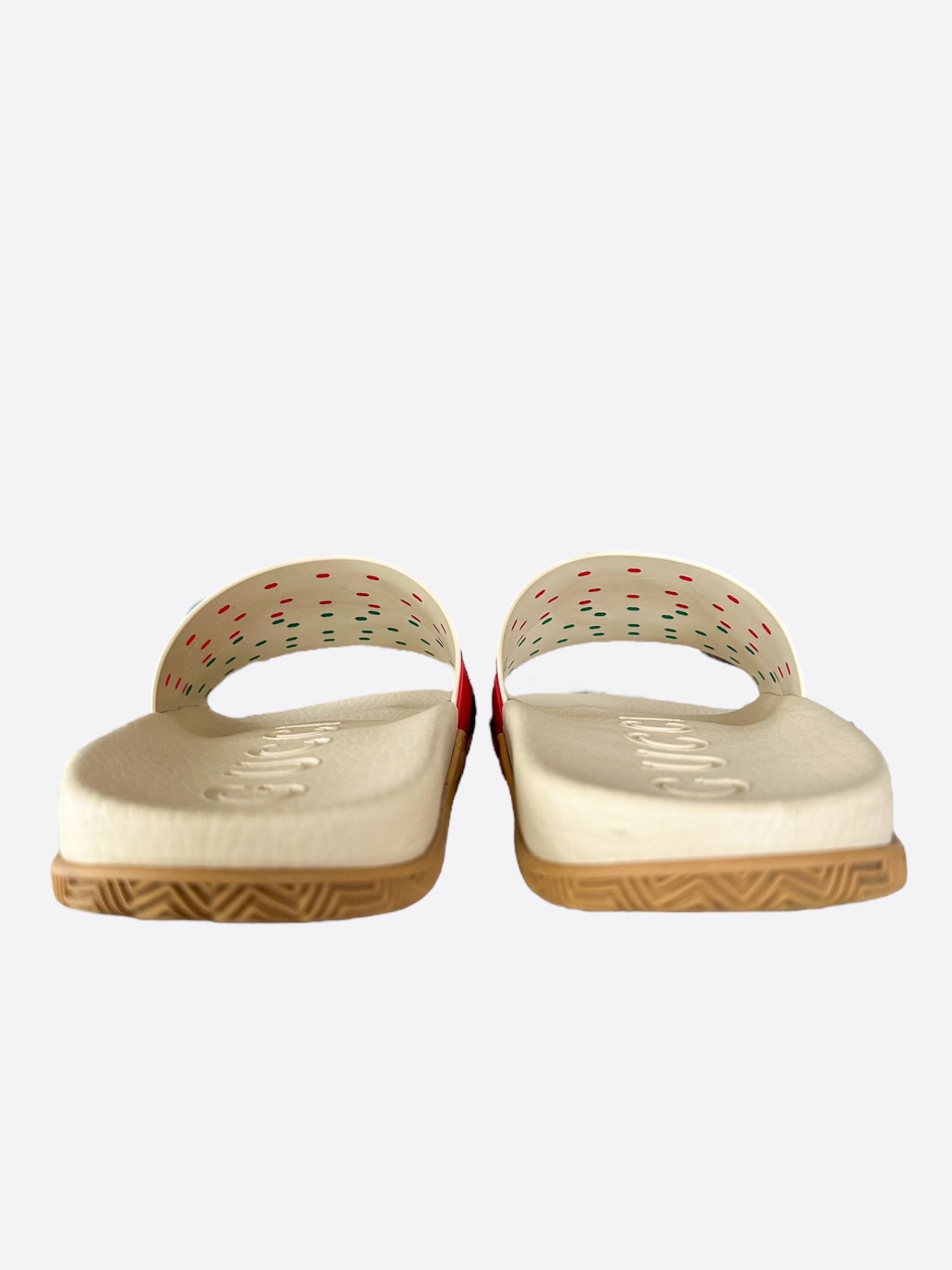 Gucci Cream Interlocking GG Logo Rubber Slides