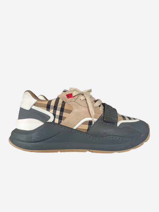 Burberry Grey & Tan Check Sneakers