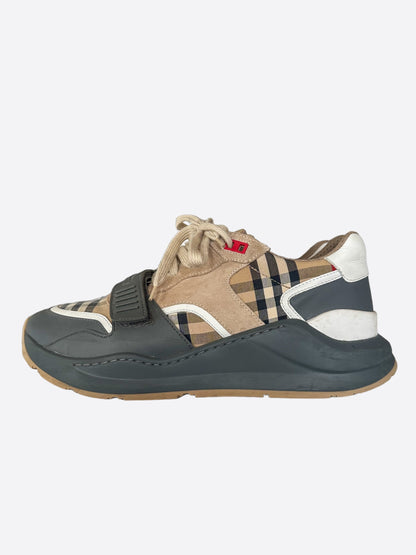 Burberry Grey & Tan Check Sneakers