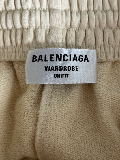 Balenciaga Beige & Black Campaign Embroidered Logo Shorts