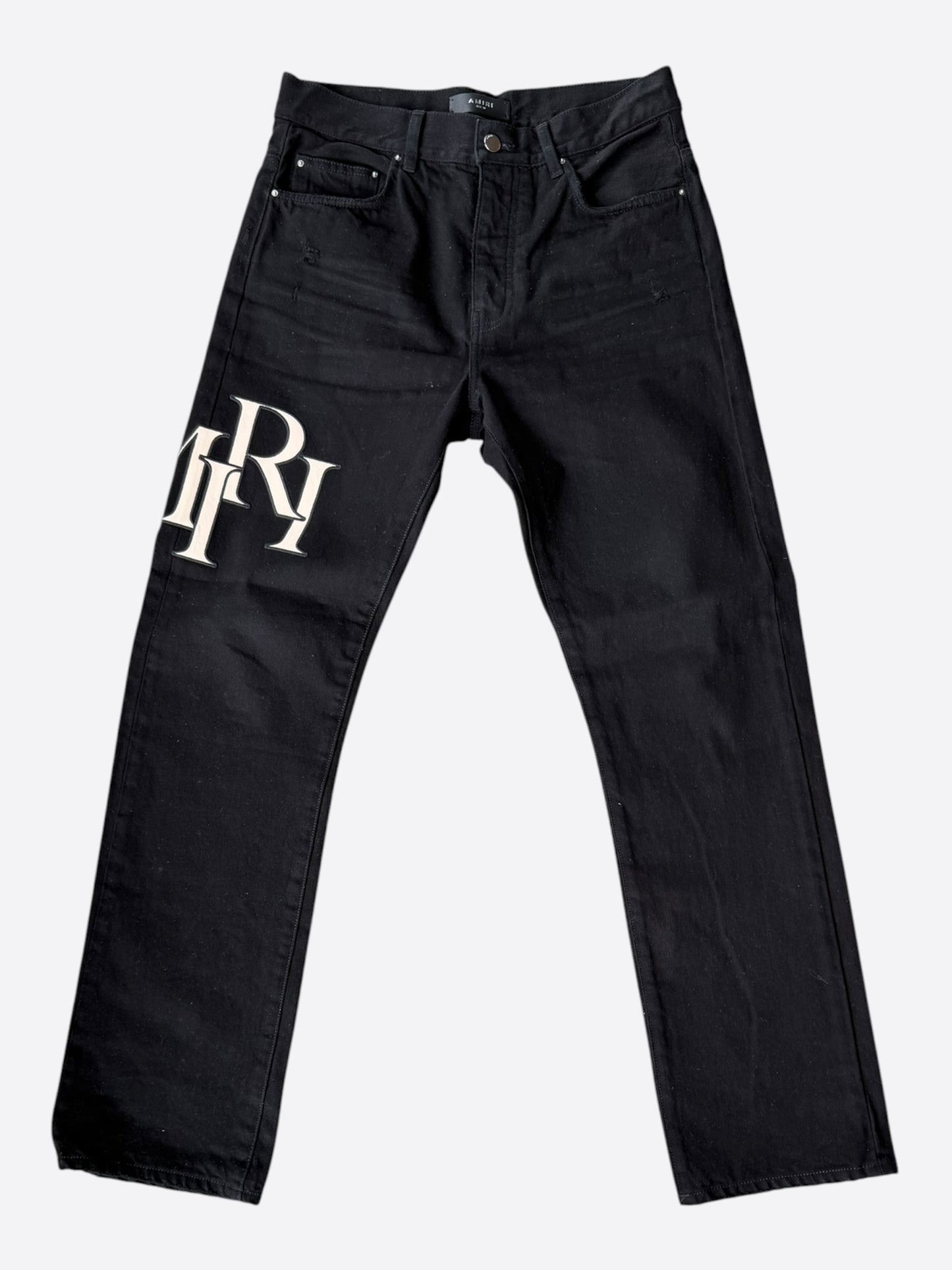 Amiri Black & White Staggered Logo Jeans
