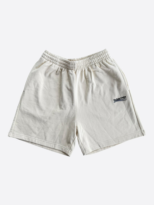 Balenciaga Beige & Black Campaign Embroidered Logo Shorts