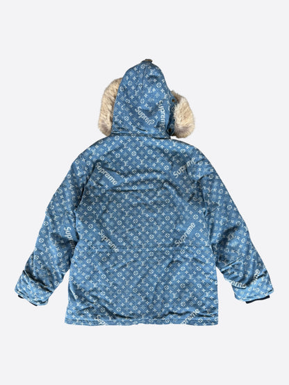 Louis Vuitton Supreme Blue Monogram Denim Parka