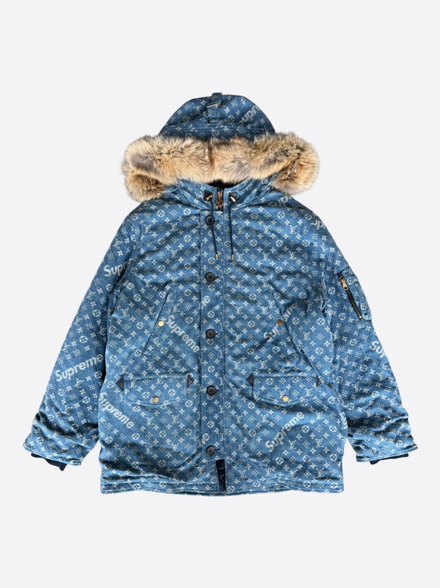Louis Vuitton Supreme Blue Monogram Denim Parka