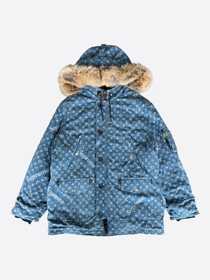 Louis Vuitton Supreme Blue Monogram Denim Parka
