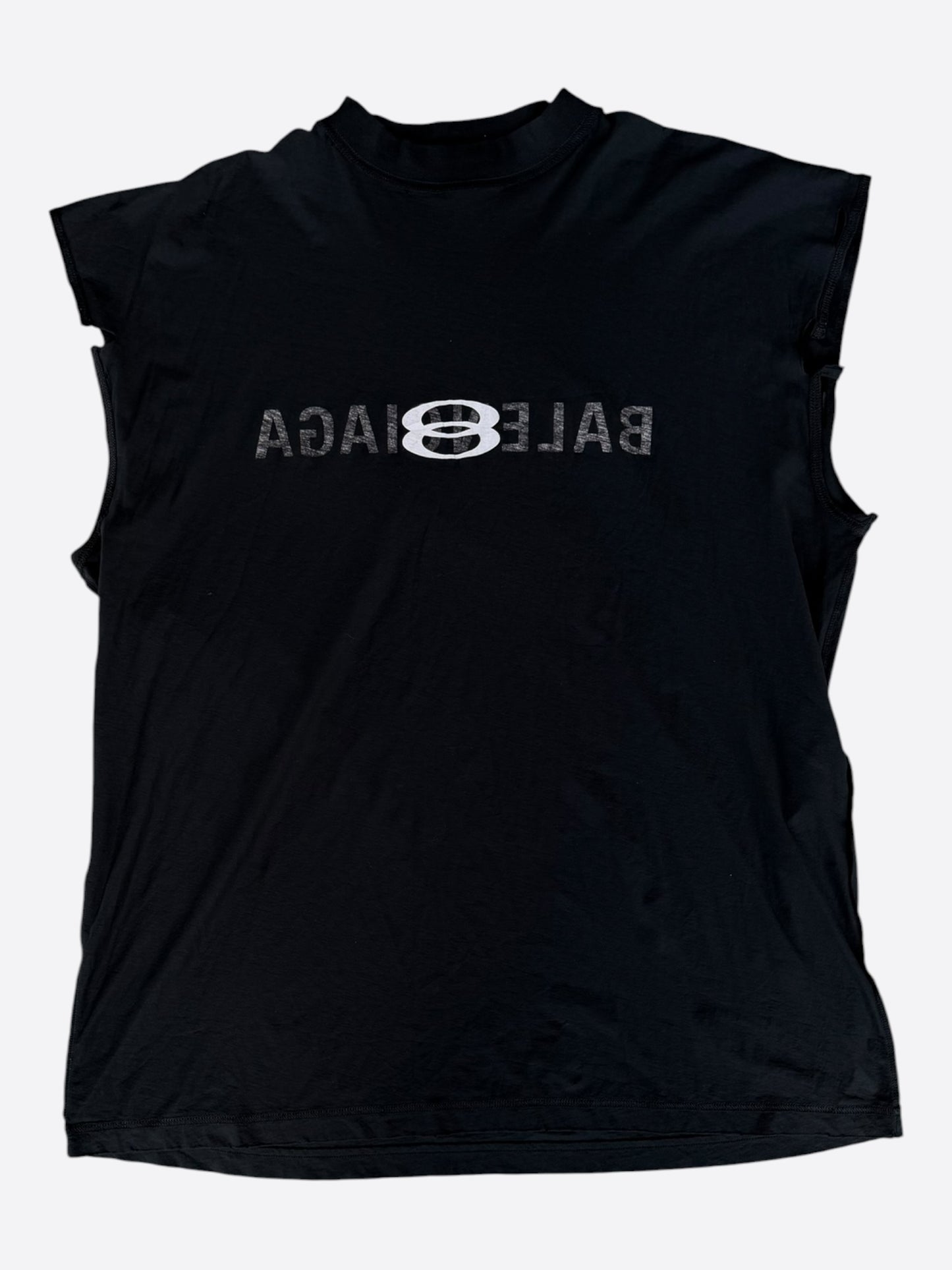 Balenciaga Faded Black & White Logo Sleeveless T-Shirt