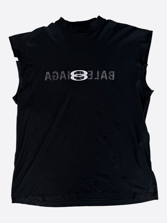 Balenciaga Faded Black & White Logo Sleeveless T-Shirt