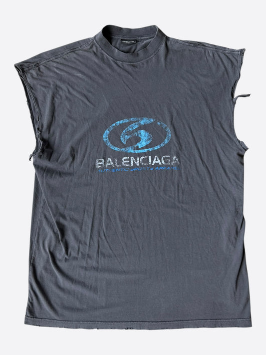 Balenciaga Faded Black & Blue Surfer Sleeveless T-Shirt