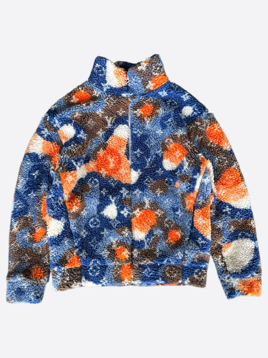 Louis Vuitton Blue & Orange Camo Monogram Fleece Zip Up Jacket