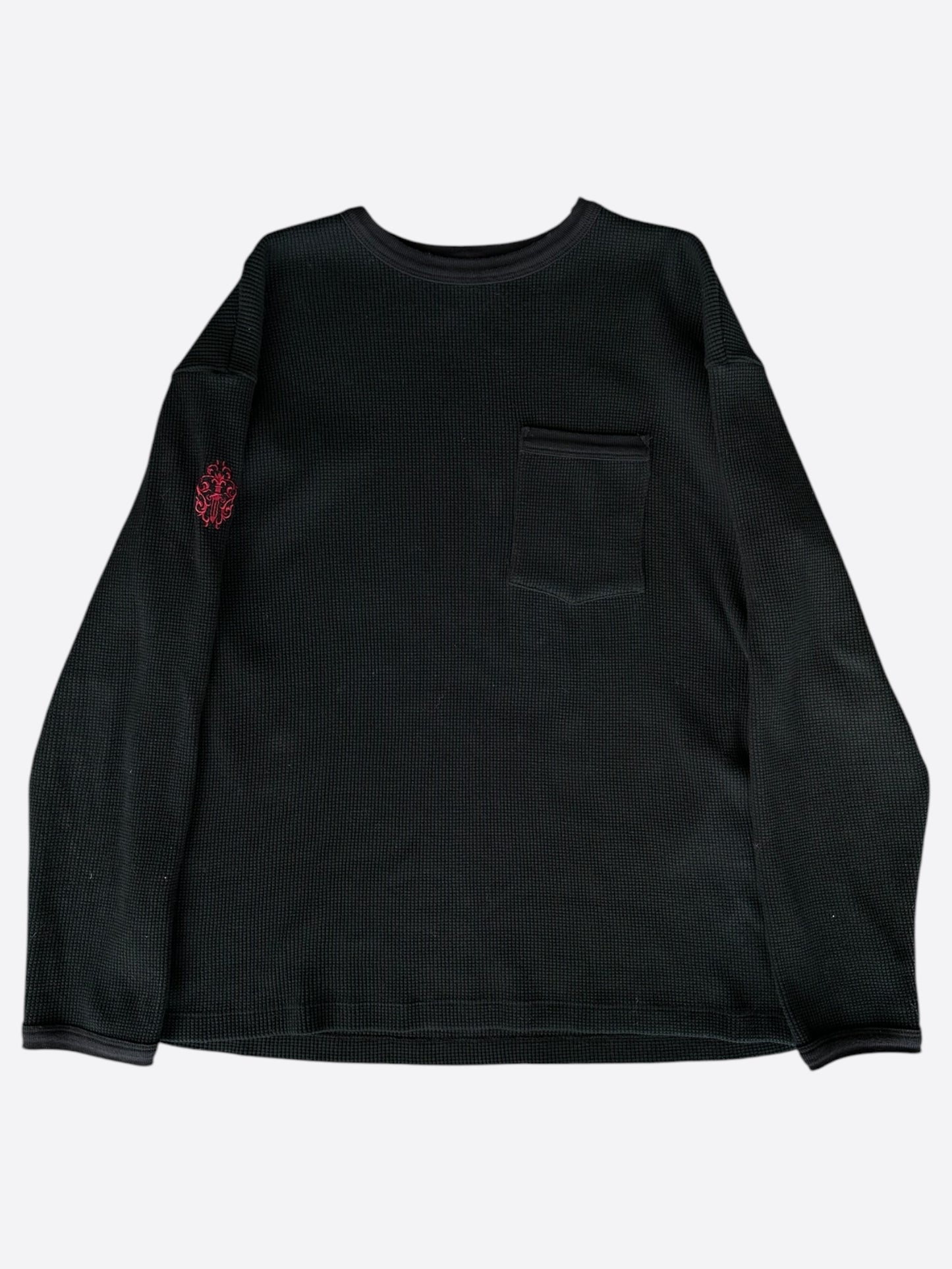 Chrome Hearts Black & Red Dagger Logo Thermal Longsleeve T-Shirt