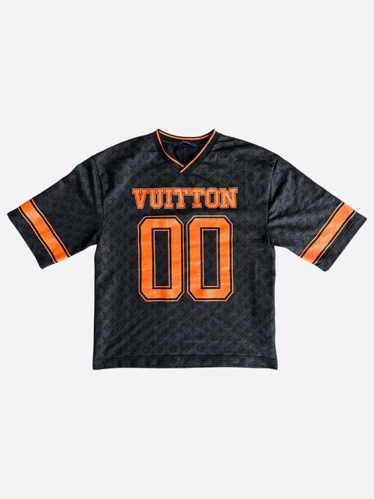 Louis Vuitton Black & Orange Monogram Football Jersey
