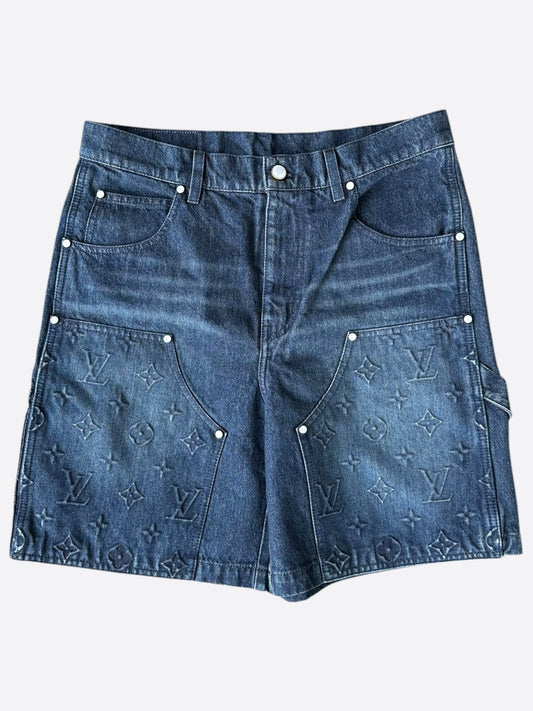 Louis Vuitton Blue Monogram Carpenter Denim Shorts