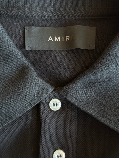 Amiri Black & White MA Logo Embroidered Polo T-Shirt