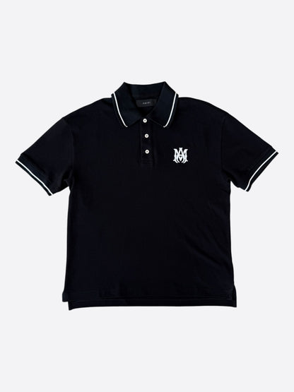 Amiri Black & White MA Logo Embroidered Polo T-Shirt