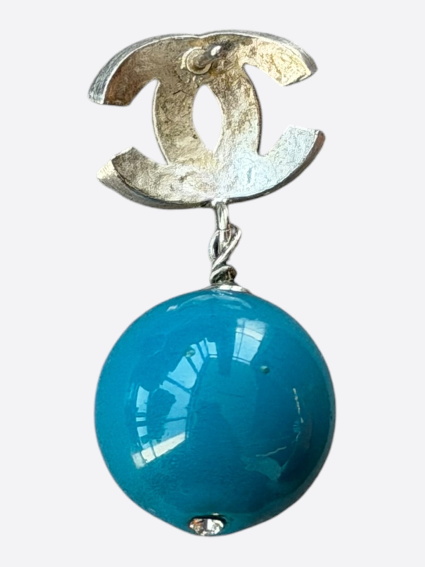 Chanel Turquoise & Crystal CC Logo Bead Earrings