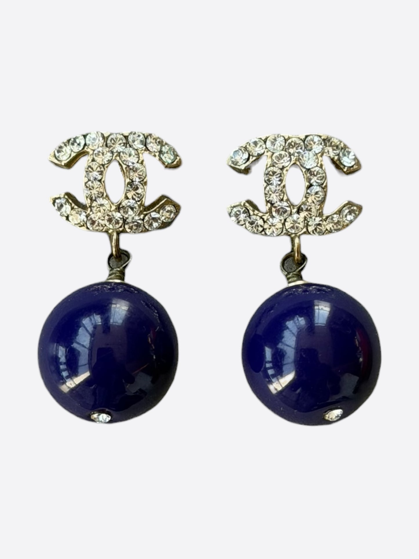 Chanel Blue & Crystal CC Logo Bead Earrings