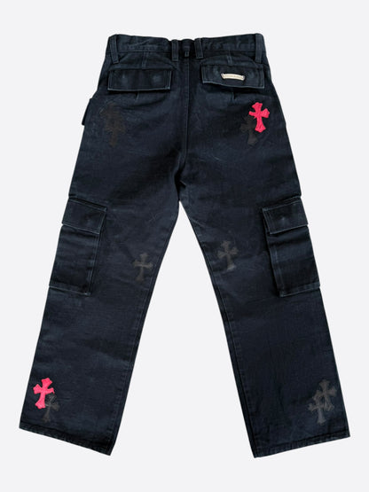 Chrome Hearts Black & Red Cross Patch Cargo Pants
