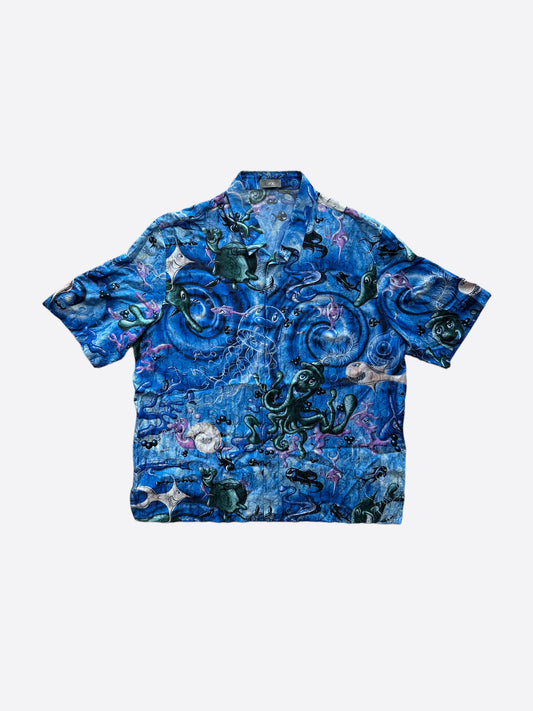 Dior Kenny Scharf Blue Oblique Button Up Shirt