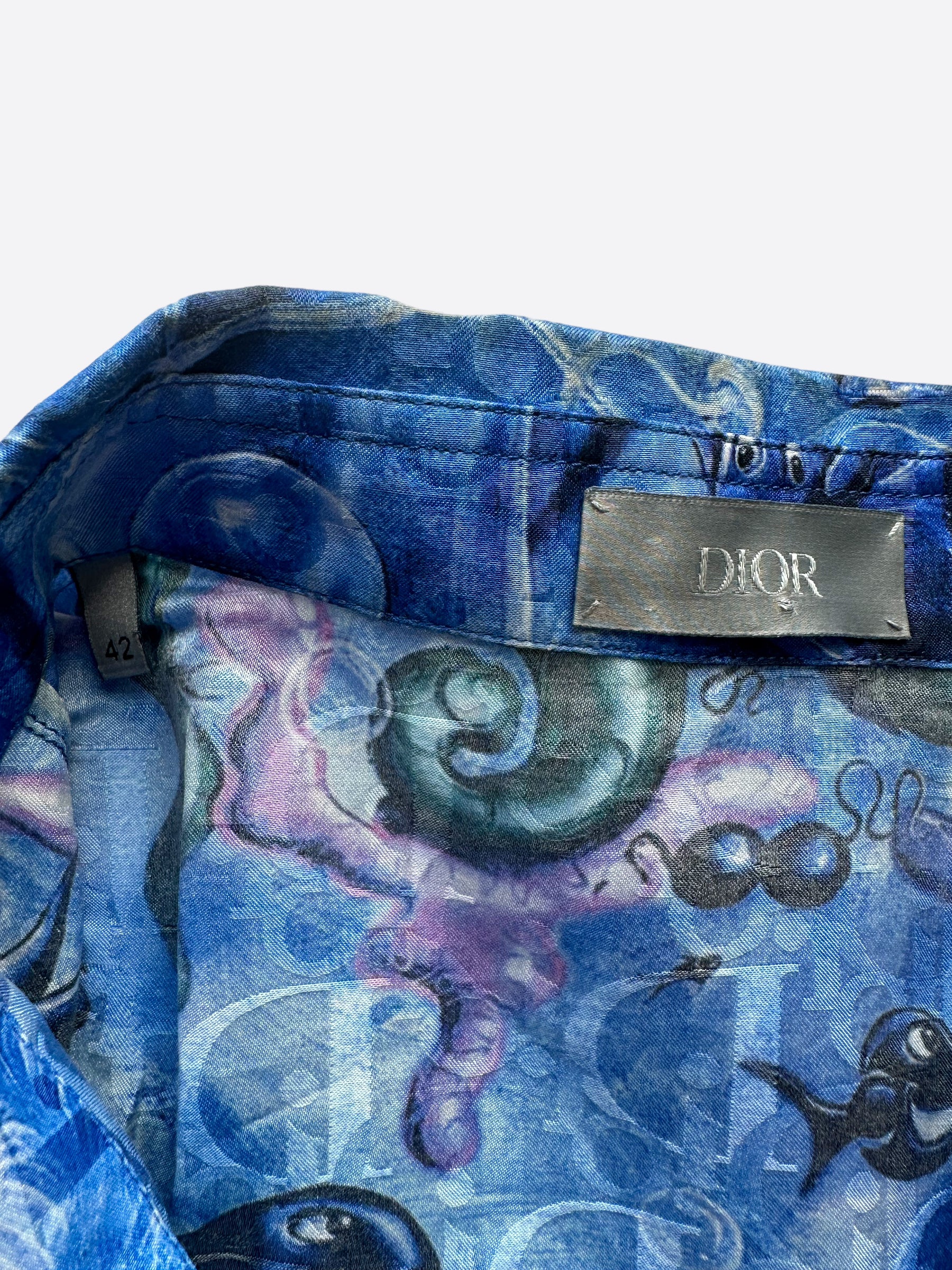 Dior Kenny Scharf Blue Oblique Button Up Shirt – Savonches