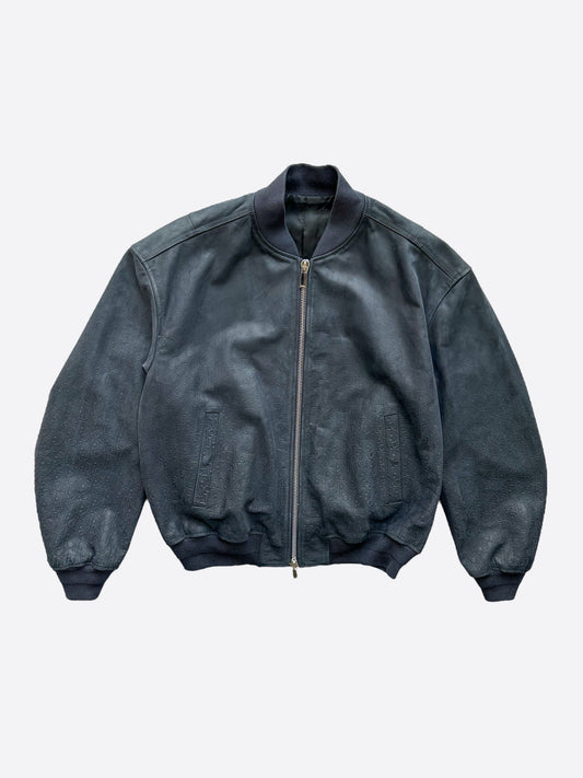 Dior Navy Oblique Leather Bomber Jacket