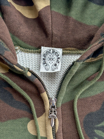 Chrome Hearts Green Camouflage Cross Patch Horseshoe Logo Zip Up Hoodie