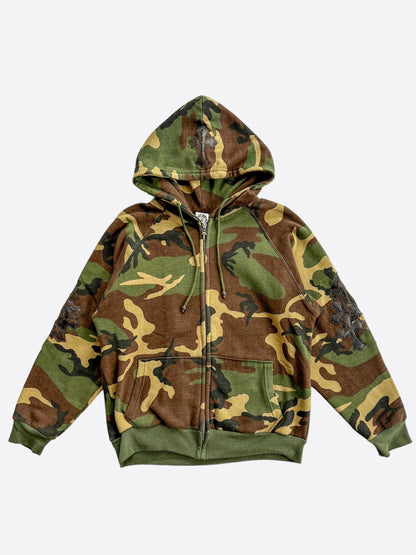 Chrome Hearts Green Camouflage Cross Patch Horseshoe Logo Zip Up Hoodie