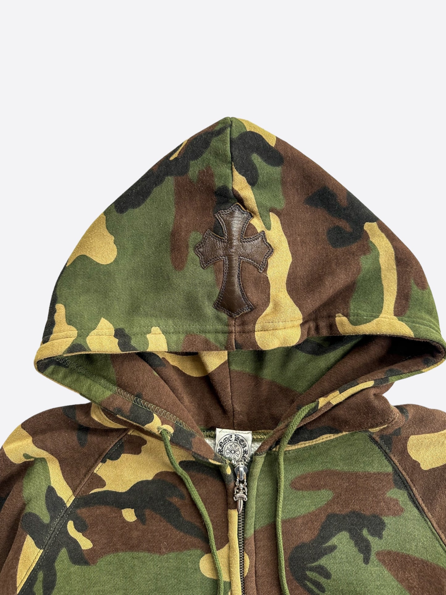 Chrome Hearts Green Camouflage Cross Patch Horseshoe Logo Zip Up Hoodie