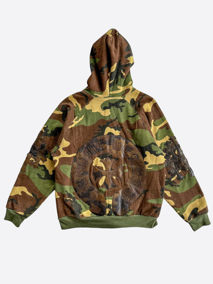 Chrome Hearts Green Camouflage Cross Patch Horseshoe Logo Zip Up Hoodie