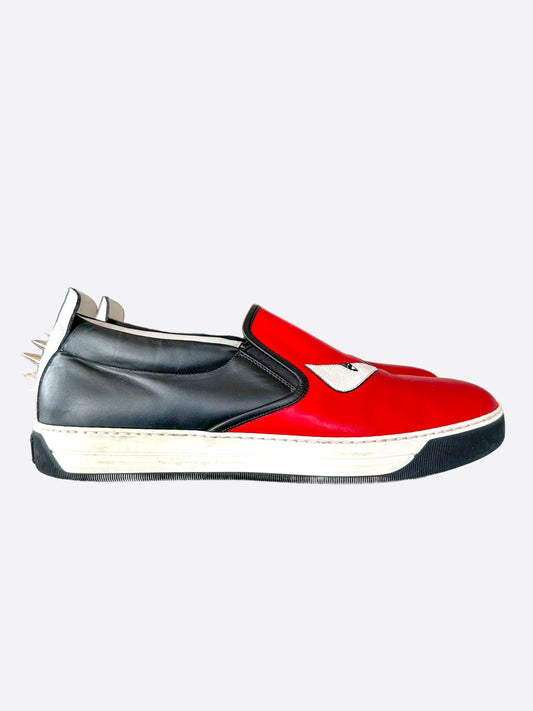 Fendi Black & Red Monster Eyes Slip On Sneakers