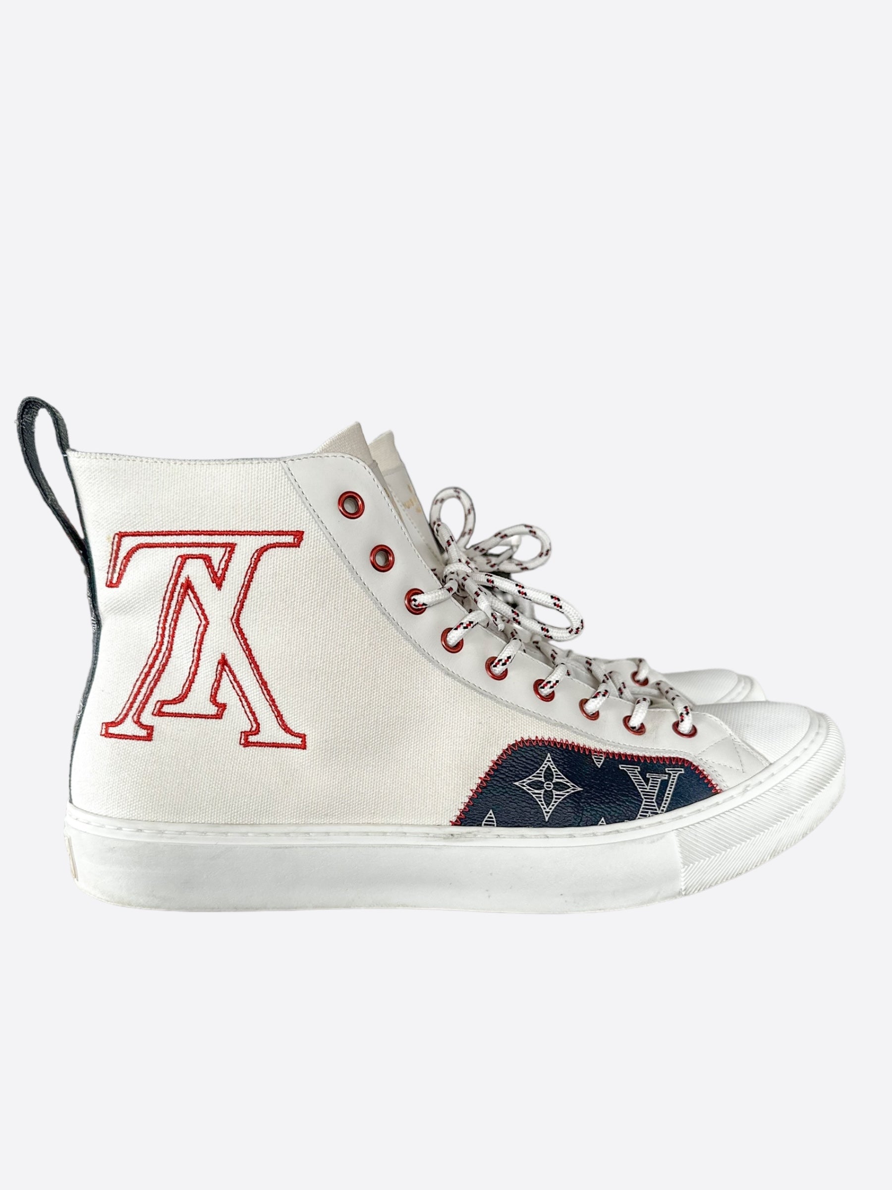Louis Vuitton White Upside Down Logo Tattoo Sneakers – Savonches Louis Vuitton White Upside Down Logo Tattoo Sneakers – Savonches