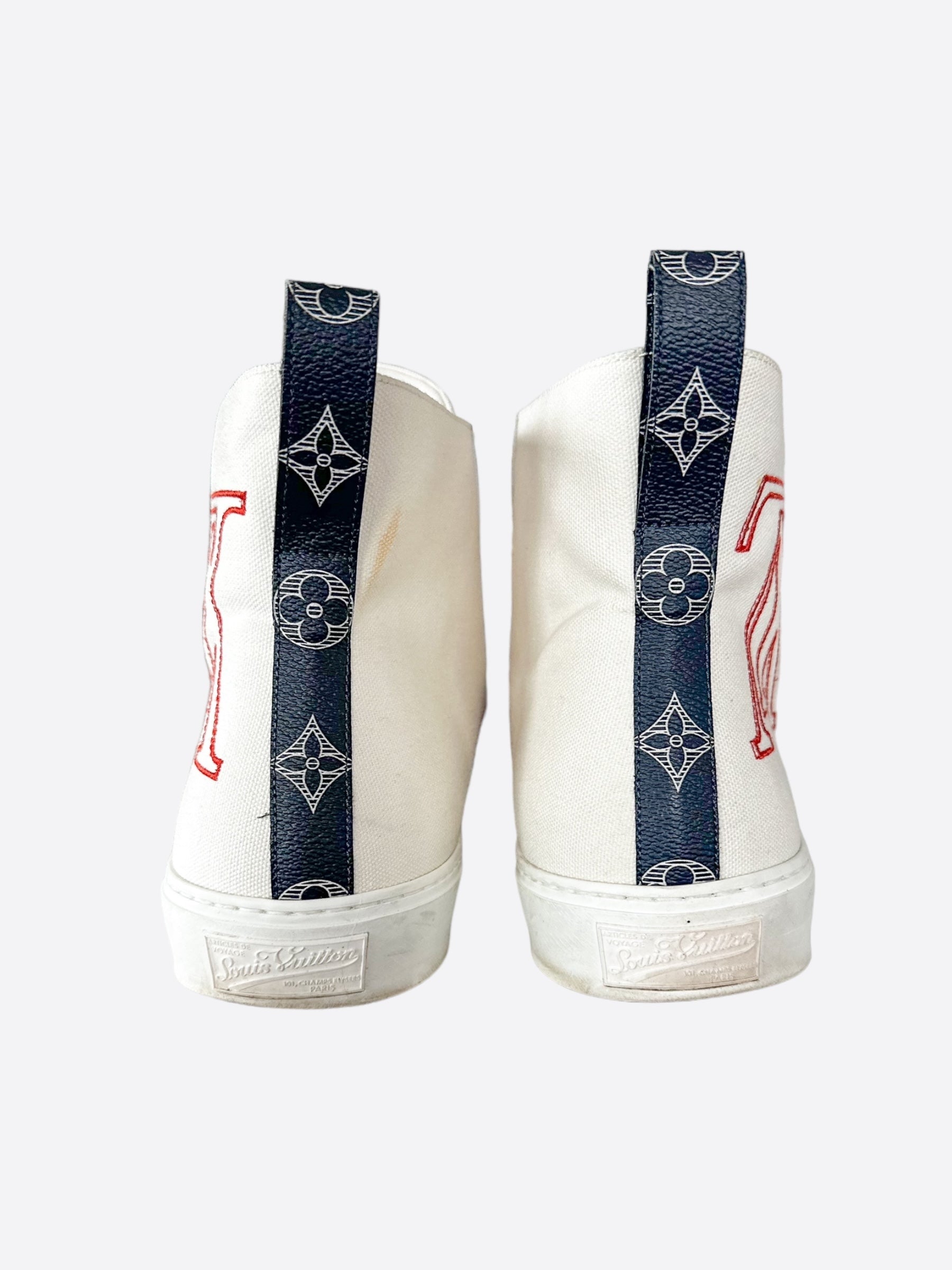 Louis Vuitton White Upside Down Logo Tattoo Sneakers – Savonches