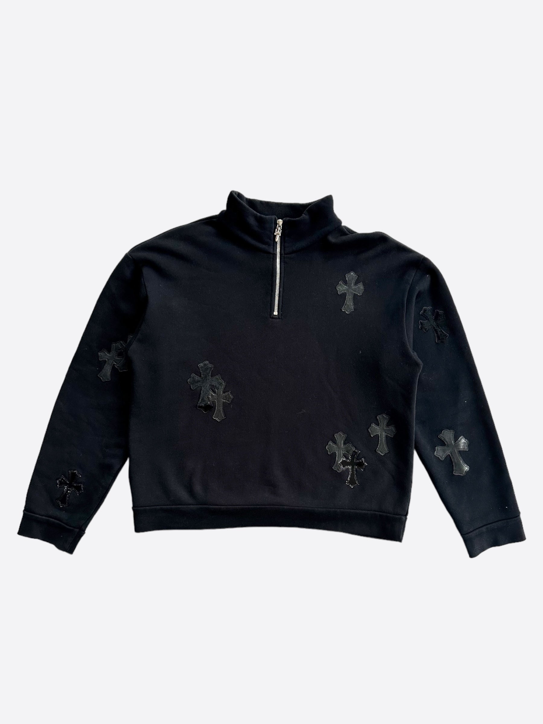 Chrome Hearts Black Cross Patch Cropped Quarter-Zip Sweater – Savonches