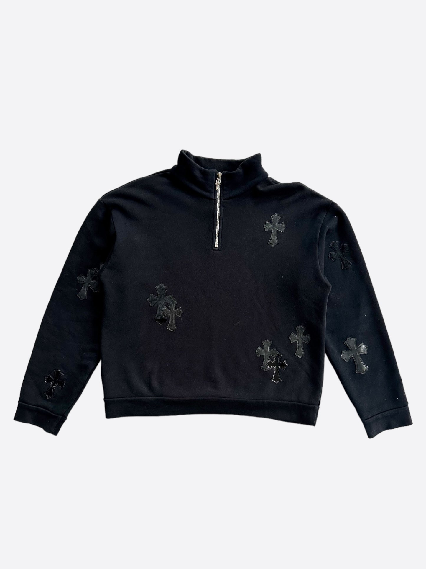 Chrome Hearts Black Cross Patch Cropped Quarter-Zip Sweater