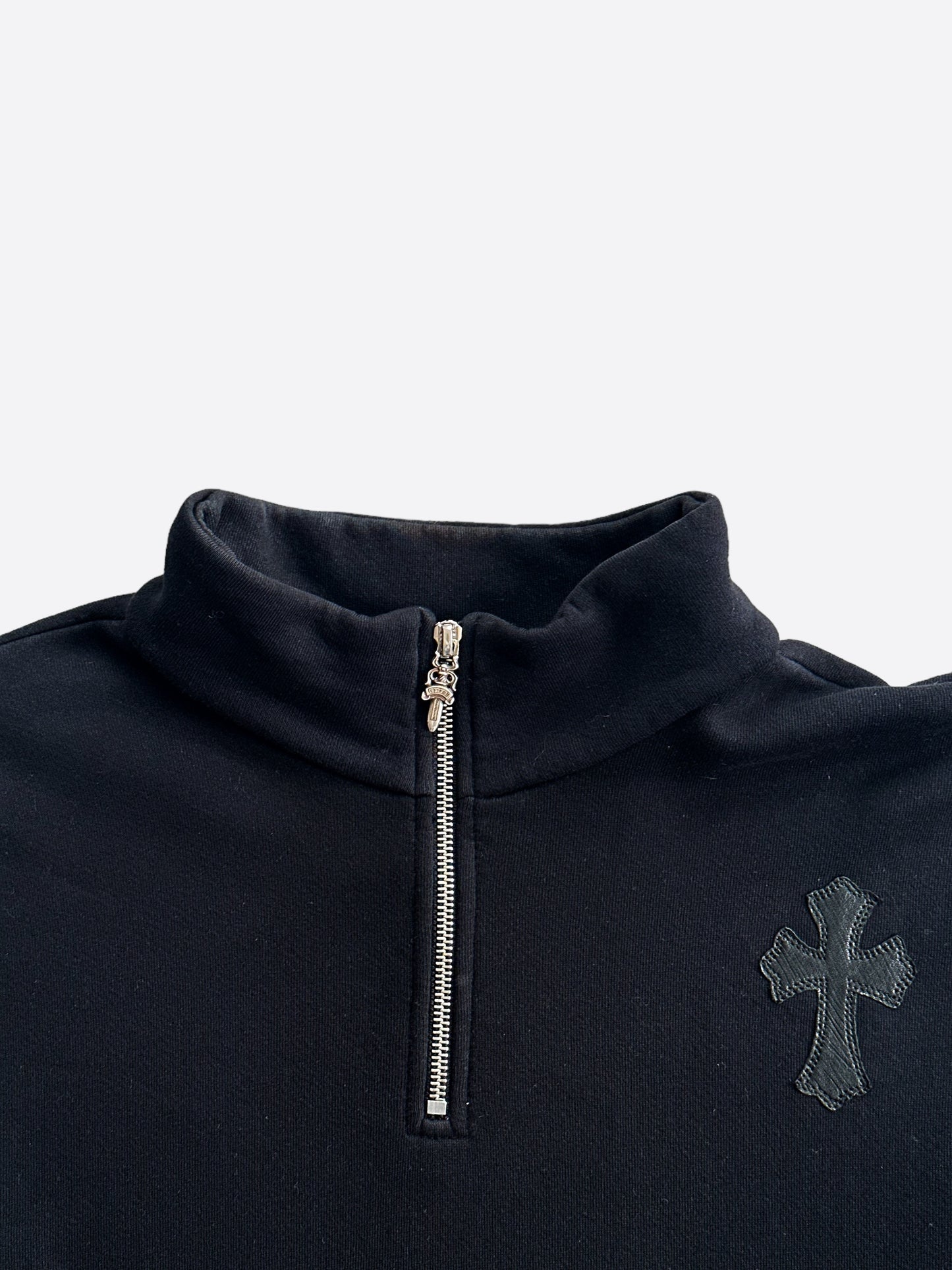 Chrome Hearts Black Cross Patch Cropped Quarter-Zip Sweater